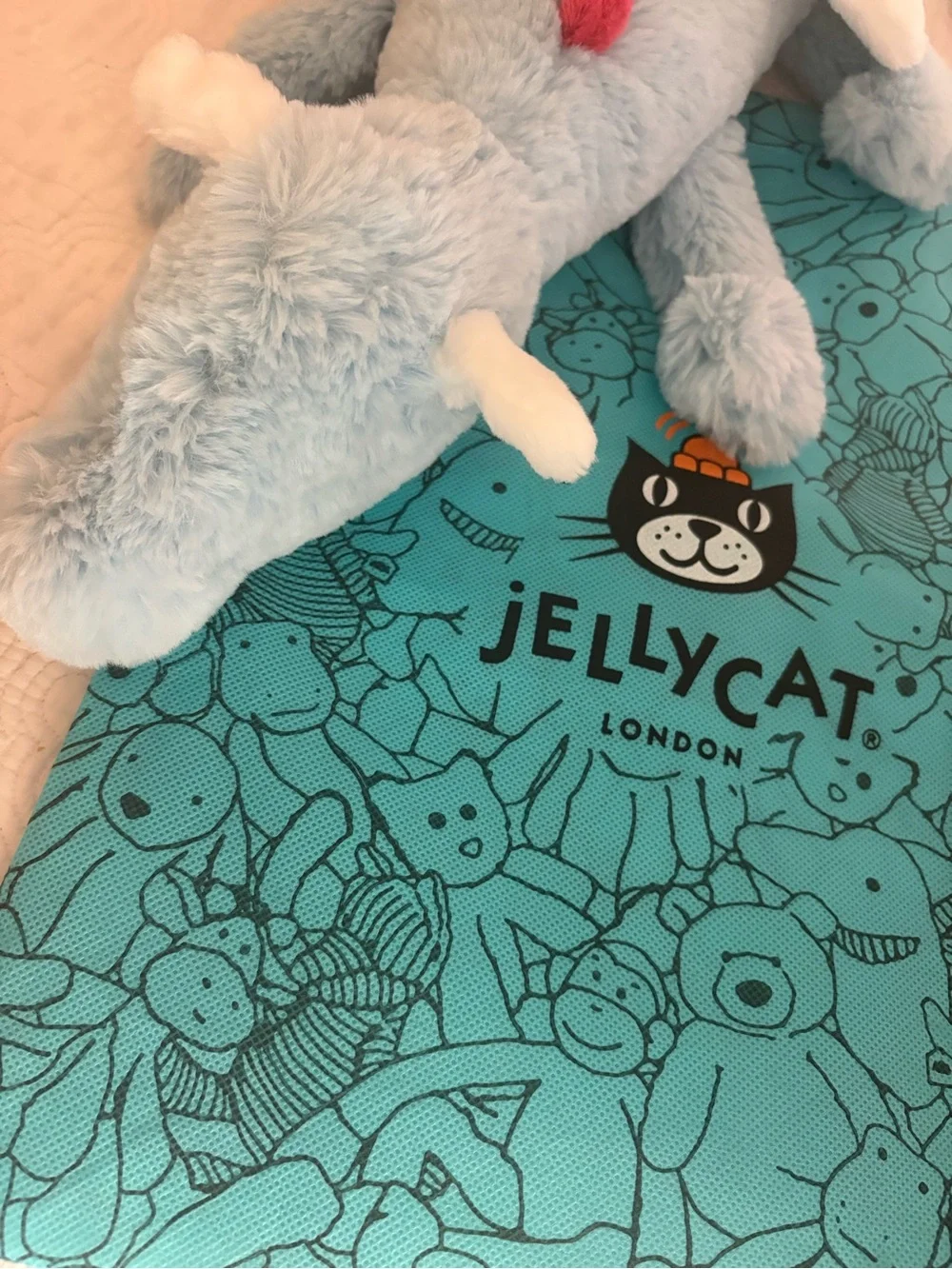 Jellycat Light Blue Plush Dragon with Multicolor Spots